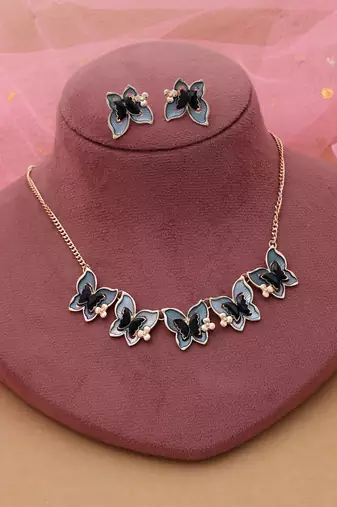 Black color butterfly design anti tarnish necklace set statement style