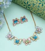 Multi color butterfly design anti tarnish necklace set festive style