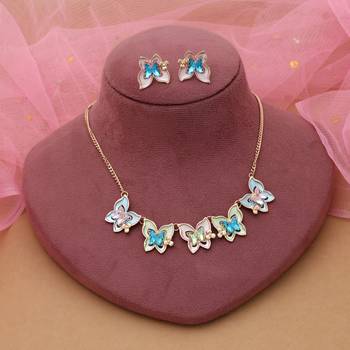 Multi color butterfly design anti tarnish necklace set festive style 2