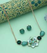Green color flower design anti tarnish necklace set floral style