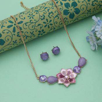 Purple color flower design anti tarnish necklace set royal style 1