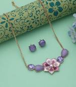 Purple color flower design anti tarnish necklace set royal style