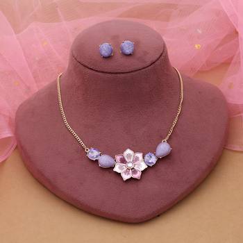 Purple color flower design anti tarnish necklace set royal style 2