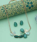 Green color flower design anti tarnish necklace set festive look