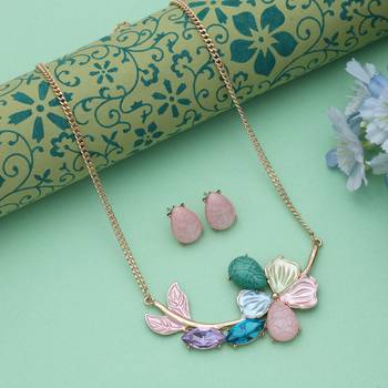 Multi color flower design anti tarnish necklace set artistic floral 1