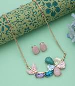 Multi color flower design anti tarnish necklace set artistic floral