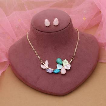 Multi color flower design anti tarnish necklace set artistic floral 2
