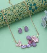 Purple color flower design anti tarnish necklace set evening style