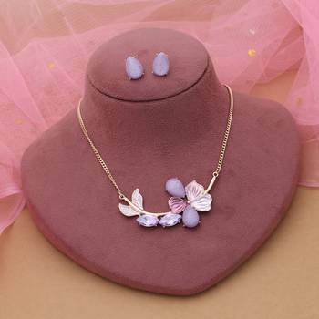 Purple color flower design anti tarnish necklace set evening style 2