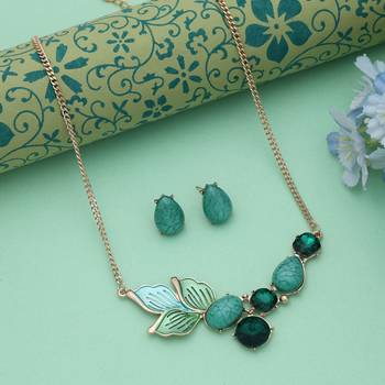 Green color anti tarnish necklace set everyday wear 1