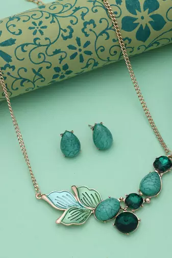 Green color anti tarnish necklace set everyday wear