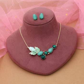 Green color anti tarnish necklace set everyday wear 2