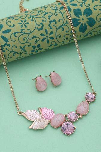 Pink color anti tarnish necklace set feminine fashion
