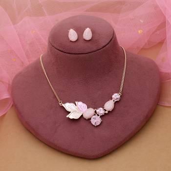 Pink color anti tarnish necklace set feminine fashion 2