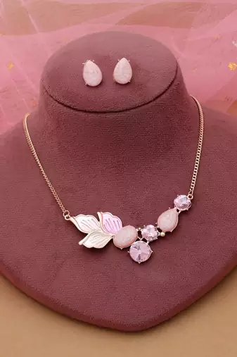 Pink color anti tarnish necklace set feminine fashion