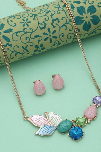 Multi color anti tarnish necklace set festive ethnic style