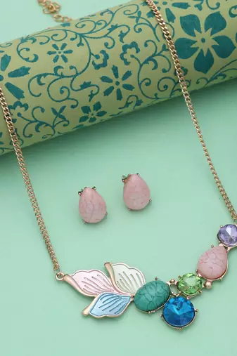 Multi color anti tarnish necklace set festive ethnic style