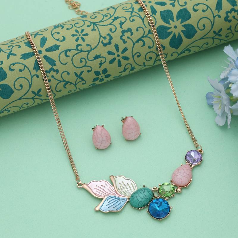 Multi color anti tarnish necklace set festive ethnic style