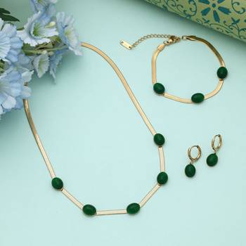 Green color anti tarnish necklace set contemporary jewelry 1