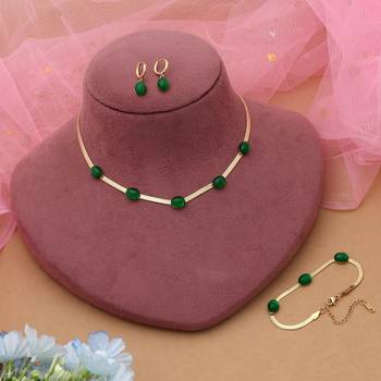 Green color anti tarnish necklace set contemporary jewelry 2