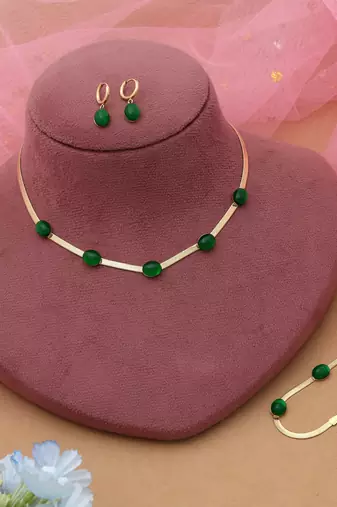 Green color anti tarnish necklace set contemporary jewelry
