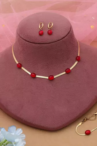 Maroon color anti tarnish necklace set traditional ethnic