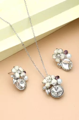 Silver color anti tarnish necklace set minimal elegant style