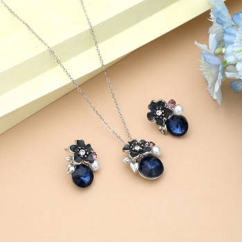Blue color anti tarnish necklace set party wear style 1