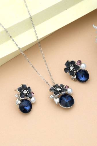 Blue color anti tarnish necklace set party wear style