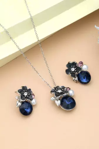 Blue color anti tarnish necklace set party wear style
