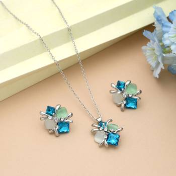 Turquoise blue color anti tarnish necklace set fashion style 1
