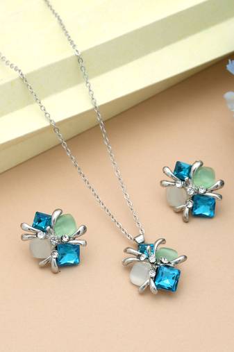 Turquoise blue color anti tarnish necklace set fashion style