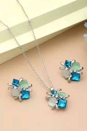 Turquoise blue color anti tarnish necklace set fashion style