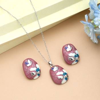 Magenta color meena work anti tarnish necklace set royal style 1