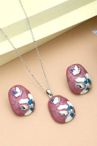 Magenta color meena work anti tarnish necklace set royal style