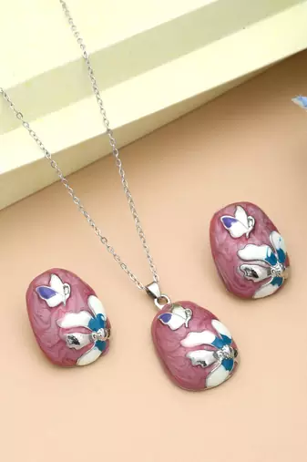 Magenta color meena work anti tarnish necklace set royal style