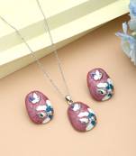 Magenta color meena work anti tarnish necklace set royal style