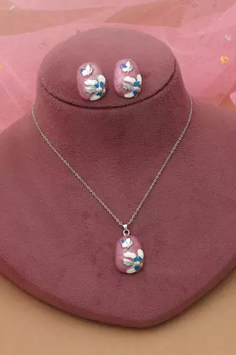 Magenta color meena work anti tarnish necklace set royal style