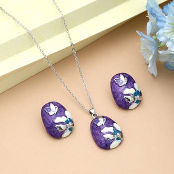 Purple color meena work anti tarnish necklace set ethnic craft 1