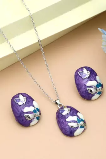 Purple color meena work anti tarnish necklace set ethnic craft