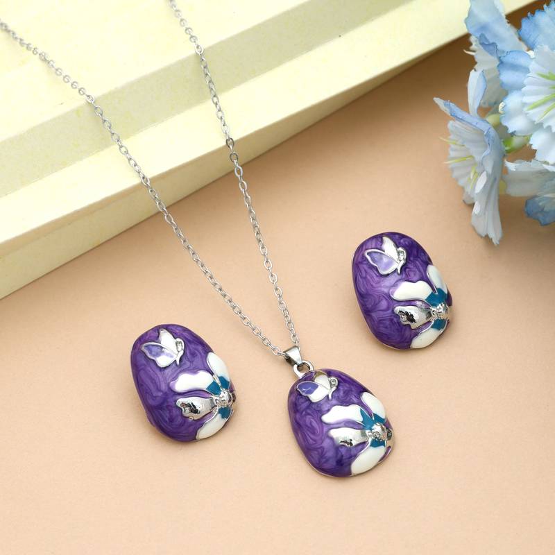 Purple color meena work anti tarnish necklace set ethnic craft