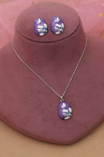 Purple color meena work anti tarnish necklace set ethnic craft