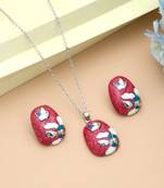 Dark pink color meena work anti tarnish necklace set artistic style