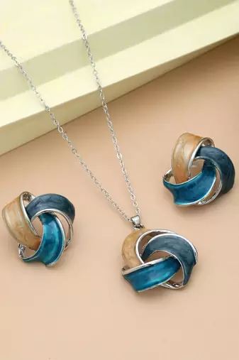 Turquoise blue color meena work anti tarnish necklace set ethnic look