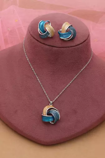 Turquoise blue color meena work anti tarnish necklace set ethnic look