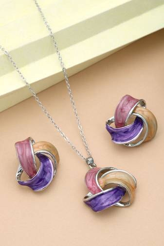 Purple color meena work anti tarnish necklace set festive style