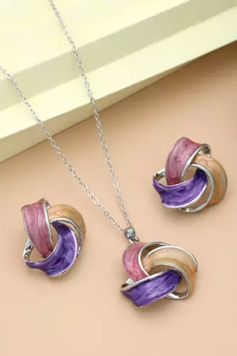 Purple color meena work anti tarnish necklace set festive style