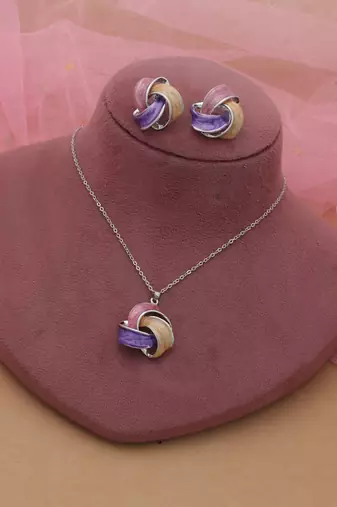 Purple color meena work anti tarnish necklace set festive style