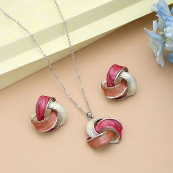 Dark pink color meena work anti tarnish necklace set fashion style 1