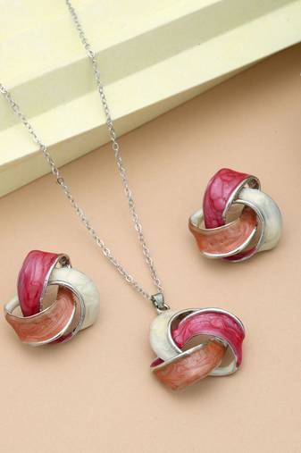 Dark pink color meena work anti tarnish necklace set fashion style